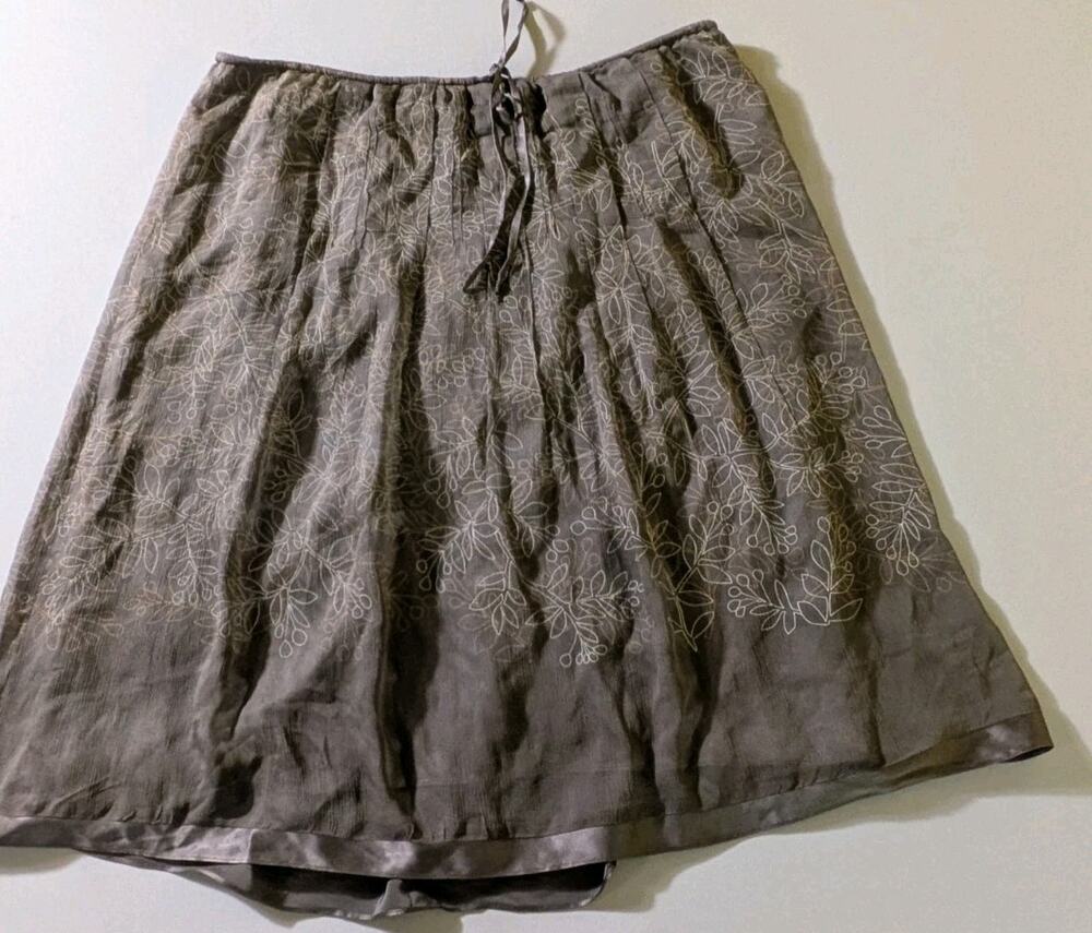 Vintage Y2K Calvin Klein Brown Silk Floral A Line Skirt Knee Length Size 10